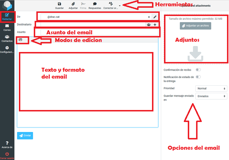 Redactar un email con roundcube