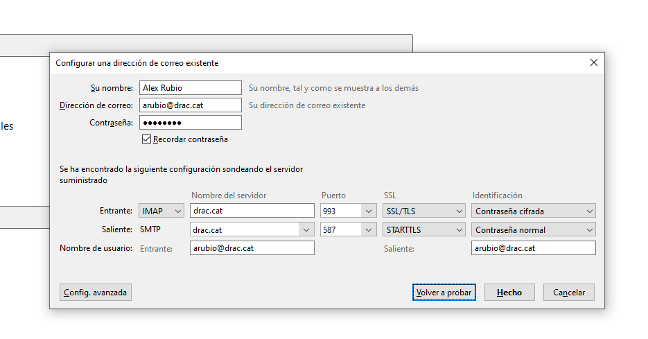 Como configurar el correo electrónico drac.cat en thunderbird