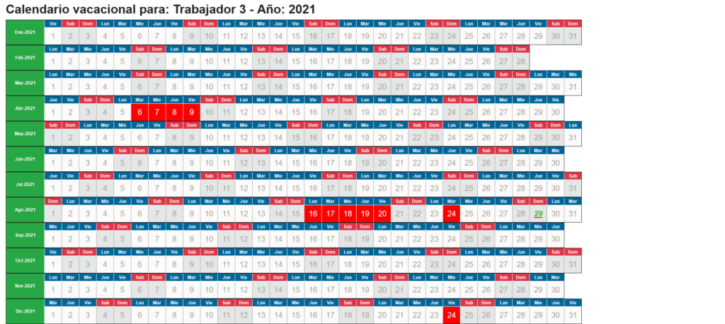 Calendario Laboral individual