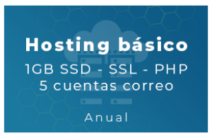 Hosting Básico - 1Gb SSD, SSL, php, 5 Cta correo (Anual)