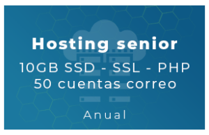 Hosting Senior - 10Gb SSD, SSL, php, 50 Cta correo (Anual)