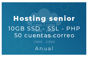 Hosting Senior - 10Gb SSD, SSL, php, 50 Cta correo (Anual)